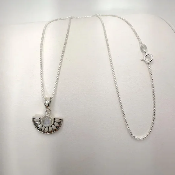 Genuine Rainbow Moonstone .925 Sterling Silver Necklace - Picture 14 of 14